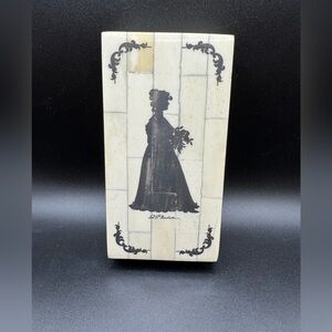 Vintage D.P. Madison Silhouette Bone Box Trinket Box Brass Accents